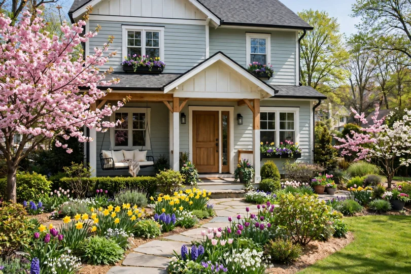 A welcoming house exterior in spring bloom — when is the best time to buy a house