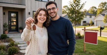 First time home buyer guide — new homeowners receiving the keys to their first home