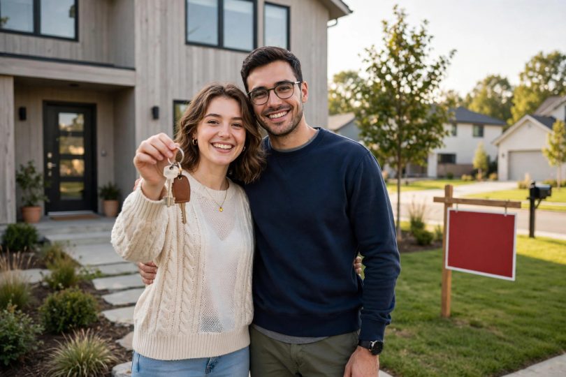 First time home buyer guide — new homeowners receiving the keys to their first home