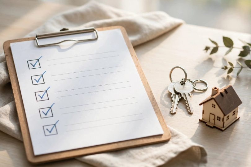 Complete home buying checklist — checklist, house keys and a new home