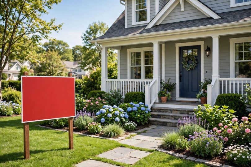 How to sell a house — sold sign in front of a residential home
