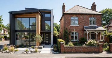 New construction vs existing homes — a new build home beside an older existing home