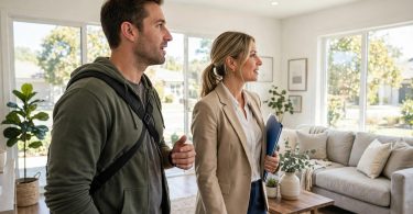 Questions to ask before buying a house — buyer asking a real estate agent questions during a home viewing
