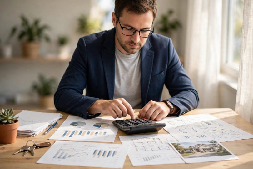 How to calculate rental property ROI — investor calculating rental returns on a calculator